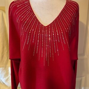 Beautiful red V neck w/rhinestones long sleeve 
NEVER WORN